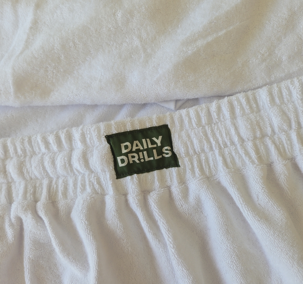 Daily Drills White Towel Terry Crewneck Sweatshirt And Short Set. - Picture 2 of 6